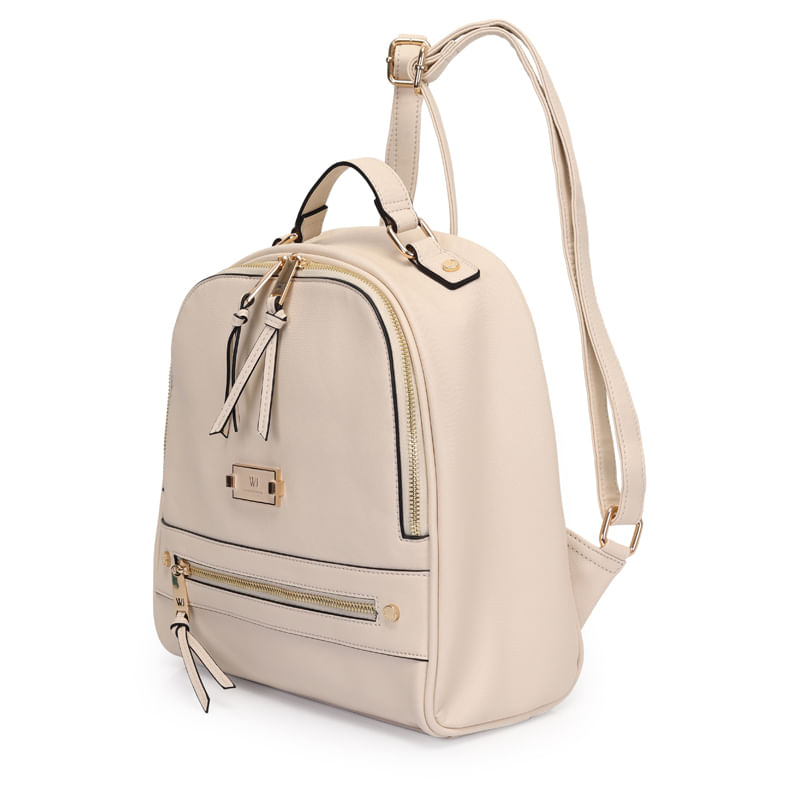 Bolsa WJ off white vista lateral mostrando alças ajustáveis e bolso frontal